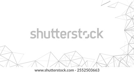 Abstract Black and White Modern Cloud Computing and Digital Network Connections, IT or Technology Design - Polygonal Grid, Wire Frame Isolated on White - Wide Scale Template with Large Copyspace