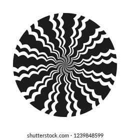 Abstract black and white monochrome circular wavy line pattern. Isolated object on a white background, vector illustration