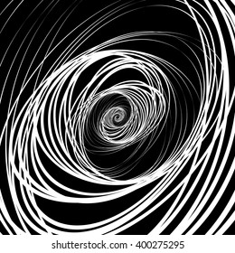 Abstract black and white, monochrome spirally background, pattern with contour lines of random ellipse, oval shapes. Abstract chaotic contemporary art like, artistic image.