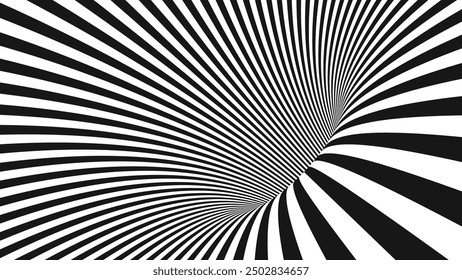 Abstract Black and White Optical Illusion Surrealism Tunnel Portal Pattern. Contrasty Optical Art Gravity Vortex. Smooth Checkered Tunnel and Chessboard in Perspective. Vector Illustration.