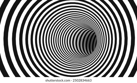 Abstract Black and White Optical Illusion Surrealism Tunnel Portal Pattern. Contrasty Optical Art Gravity Vortex. Smooth Checkered Tunnel and Chessboard in Perspective. Vector Illustration.