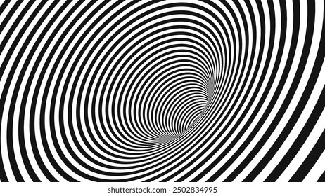 Abstract Black and White Optical Illusion Surrealism Tunnel Portal Pattern. Contrasty Optical Art Gravity Vortex. Smooth Checkered Tunnel and Chessboard in Perspective. Vector Illustration.