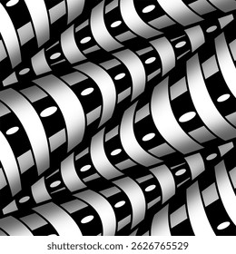 Abstrato preto e branco padrões de ilusão óptica picos. Design dinâmico e giratório com linhas distorcidas e formas ovais que criam uma sensação de profundidade. Fundo moderno e elegante para design gráfico