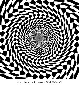 Abstract black and white optical illusion. Geometric vector background. Psychedelic hypnosis illustration