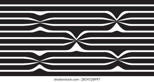 Abstract Black and White Optical Line Pattern with Symmetrical Curved Stripes, Modern Geometric Background