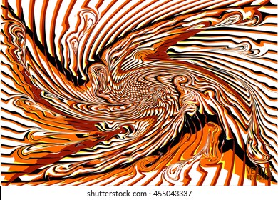 Abstract Black, White and Orange Curved Marble Pattern. The Distortion of Space. Striped Structural Texture. Vector 3d Illustration