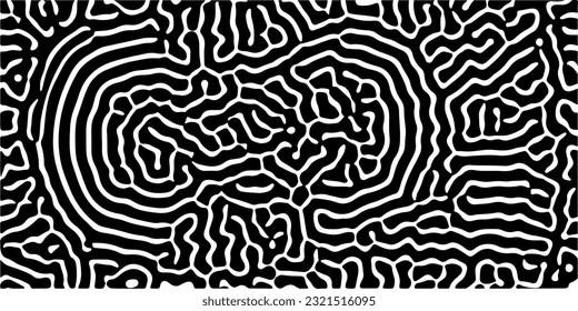 Abstract black and white organic pattern created using a computer generative algorithm called reaction-diffusion.