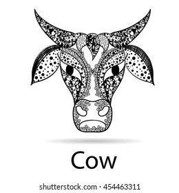 abstract black and white ornament of an cow