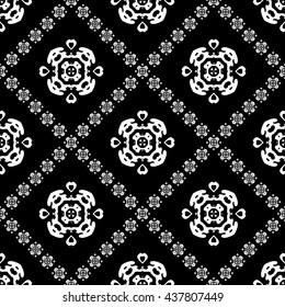 Abstract black and white ornament with diagonal floral ornament for wallpapers and background.