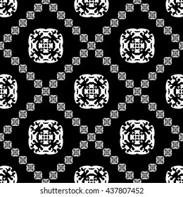 Abstract black and white ornament with diagonal floral ornament for wallpapers and background.