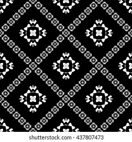 Abstract black and white ornament with diagonal floral ornament for wallpapers and background.