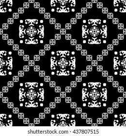 Abstract black and white ornament with diagonal floral ornament for wallpapers and background.