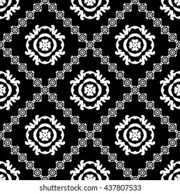 Abstract black and white ornament with diagonal floral ornament for wallpapers and background.