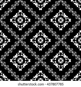 Abstract black and white ornament with diagonal floral ornament for wallpapers and background.