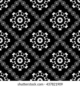 Abstract black and white ornament with diagonal floral ornament for wallpapers and background.