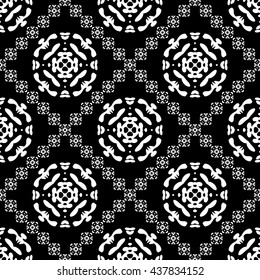 Abstract black and white ornament with diagonal floral ornament for wallpapers and background.