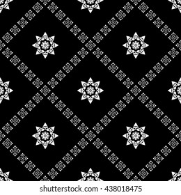 Abstract black and white ornament with diagonal floral ornament for wallpapers and background.