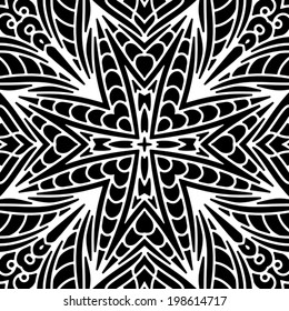 Abstract black and white ornament, lace texture, vector seamless pattern