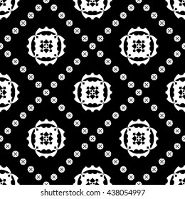 Abstract black and white ornament seamless pattern with diagonal floral ornament for wallpapers and background.