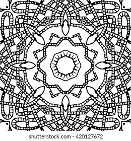 Abstract black and white ornament, vector seamless pattern, mandala