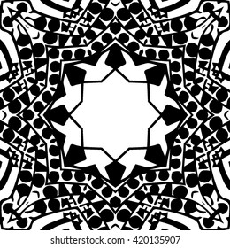 Abstract black and white ornament, vector seamless pattern, mandala