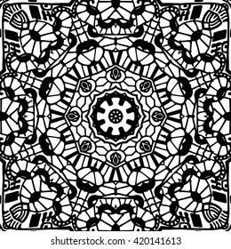 Abstract black and white ornament, vector seamless pattern, mandala