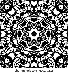 Abstract black and white ornament, vector seamless pattern, mandala
