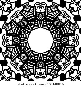 Abstract black and white ornament, vector seamless pattern, mandala