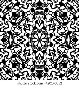 Abstract black and white ornament, vector seamless pattern, mandala