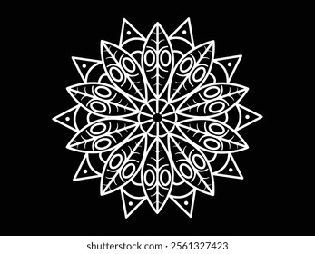 Abstract black and white outline ethnic folk mandala vector illustration