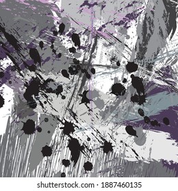 Resumen de pincel y trazos de pintura en blanco y negro, fondo de patrón de garabato. Creativos colores con salpicaduras en blanco y negro y fondo dibujado a mano. fondo moderno y bonito de grunge y rayas