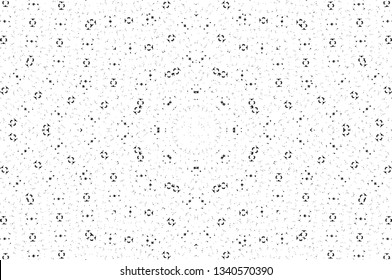 Abstract black and white painted kaleidoscopic background. Futuristic psychedelic hypnotic grunge backdrop pattern with texture. Ethnic floral ornamental mandala. Vintage geometric vector overlay
