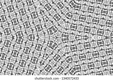 Abstract black and white painted kaleidoscopic background. Futuristic psychedelic hypnotic grunge backdrop pattern with texture. Ethnic floral ornamental mandala. Vintage geometric vector overlay
