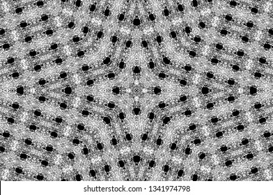 Abstract black and white painted kaleidoscopic background. Futuristic psychedelic hypnotic grunge backdrop pattern with texture. Ethnic floral ornamental mandala. Vintage geometric vector overlay