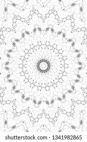 Abstract black and white painted kaleidoscopic background. Futuristic psychedelic hypnotic grunge backdrop pattern with texture. Ethnic floral ornamental mandala. Vintage geometric vector overlay