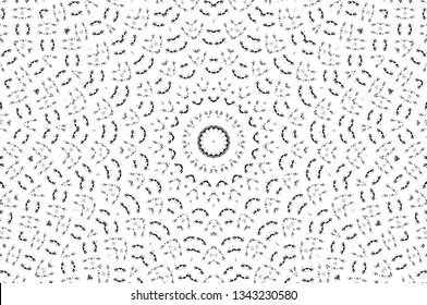 Abstract black and white painted kaleidoscopic background. Futuristic psychedelic hypnotic grunge backdrop pattern with texture. Ethnic floral ornamental mandala. Vintage geometric vector overlay