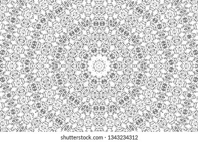 Abstract black and white painted kaleidoscopic background. Futuristic psychedelic hypnotic grunge backdrop pattern with texture. Ethnic floral ornamental mandala. Vintage geometric vector overlay