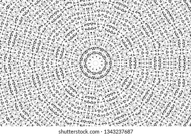 Abstract black and white painted kaleidoscopic background. Futuristic psychedelic hypnotic grunge backdrop pattern with texture. Ethnic floral ornamental mandala. Vintage geometric vector overlay