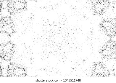 Abstract black and white painted kaleidoscopic background. Futuristic psychedelic hypnotic grunge backdrop pattern with texture. Ethnic floral ornamental mandala. Vintage geometric vector overlay