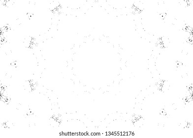 Abstract black and white painted kaleidoscopic background. Futuristic psychedelic hypnotic grunge backdrop pattern with texture. Ethnic floral ornamental mandala. Vintage geometric vector overlay