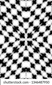 Abstract black and white painted kaleidoscopic background. Futuristic psychedelic hypnotic grunge backdrop pattern with texture. Ethnic floral ornamental mandala. Vintage geometric vector overlay