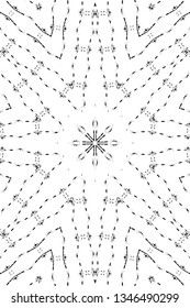 Abstract black and white painted kaleidoscopic background. Futuristic psychedelic hypnotic grunge backdrop pattern with texture. Ethnic floral ornamental mandala. Vintage geometric vector overlay