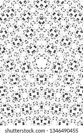 Abstract black and white painted kaleidoscopic background. Futuristic psychedelic hypnotic grunge backdrop pattern with texture. Ethnic floral ornamental mandala. Vintage geometric vector overlay