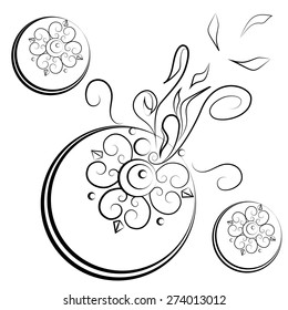 Abstract black and white pattern consisting of circles and curls. Vector illustration