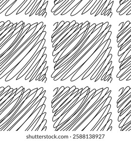 Abstract black and white pattern with continuous wavy lines designed for creative use in backgrounds and textiles