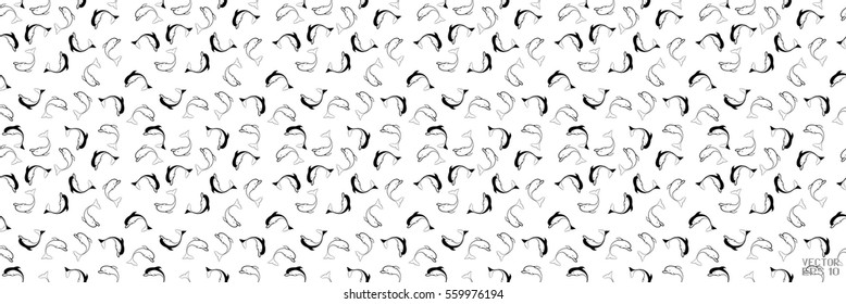 Abstract Black and White Pattern with Dolphins. Texture Template for Wrapping Paper. Vector Illustration