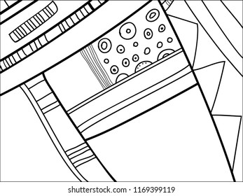 Abstract black and white pattern with doodles. Vector background for poster, postcard, backdrop. Illustration with abstract composition template. Psychedelic doodle graphic with lines, circles.