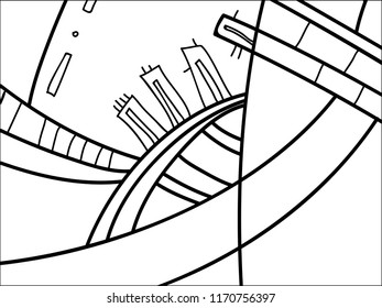 Abstract black and white pattern with doodles. Vector background for poster, postcard, backdrop. Illustration with abstract composition template. Psychedelic doodle graphic with lines, circles.