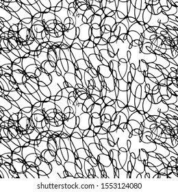 Abstract black and white pattern with doodles. Vector illustration. Manual graphics. Seamless pattern for decorating various surfaces.