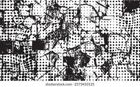 Abstract Black and White Pattern with Dotted Background and Shattered Ink Textures for Modern Design Projects and Artistic Visualizations